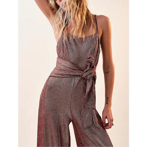 NWT Free People Shimmer and Shine Jumpsuit / Ginger Snap Metallic Womens Size S - Picture 4 of 12